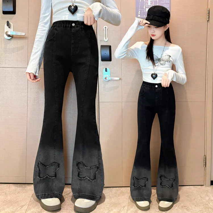 女童牛仔裤春秋装新款儿童弹力洋气喇叭裤中大童修身显瘦百搭裤子