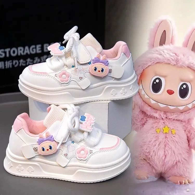 女童鞋子2025新款秋季拉布布儿童运动板鞋休闲百搭女孩皮面小白鞋