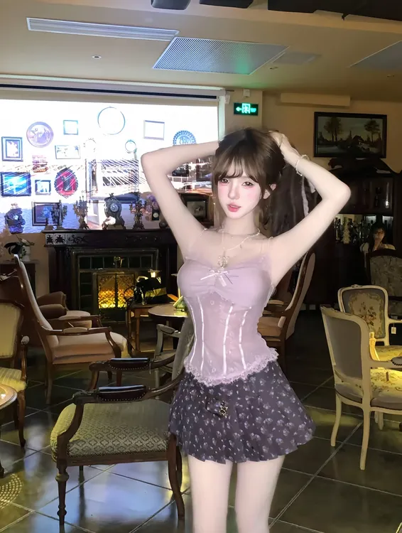 紫生蝶梦 夏季新款纯欲风温婉大方可爱甜美洋气设计性感上衣短裙