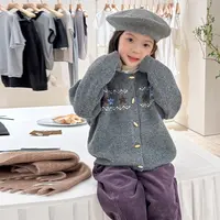 【小梨涡】含羊毛重工款女童秋冬手工复古小花毛衣针织开衫外套G174