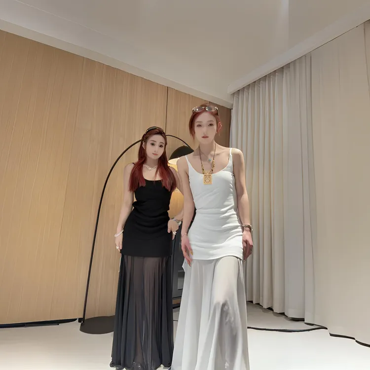 打底气质吊带时尚春夏季长裙显瘦白色连衣裙吊带裙不规则法式