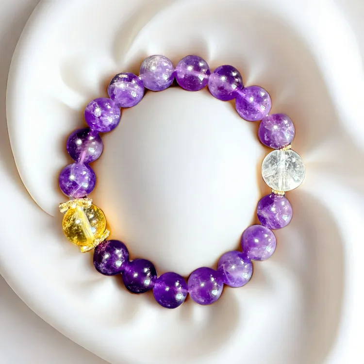 天然紫水晶黄水晶串珠手串轻奢小众精致串珠