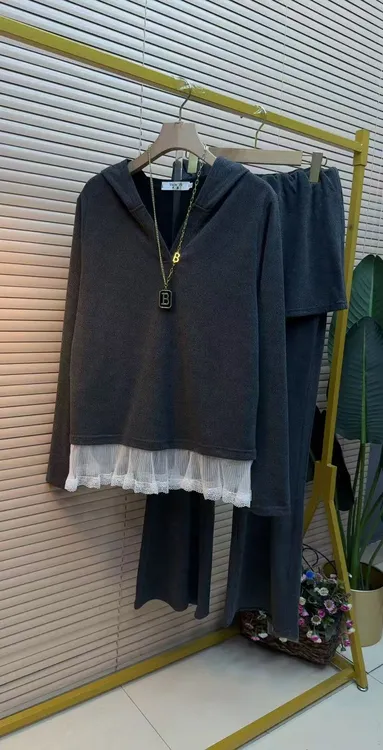 时尚百搭洋气长袖韩版连帽韩版气质显瘦2163遮肉减龄时髦套装