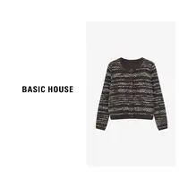 Basic House/百家好秋季新款简约气质提花设计针织衫-B0625B5LNZ2