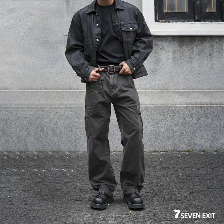 SevenExit7【岩灰】擦色工装裤美式复古水洗做旧直筒宽松休闲裤