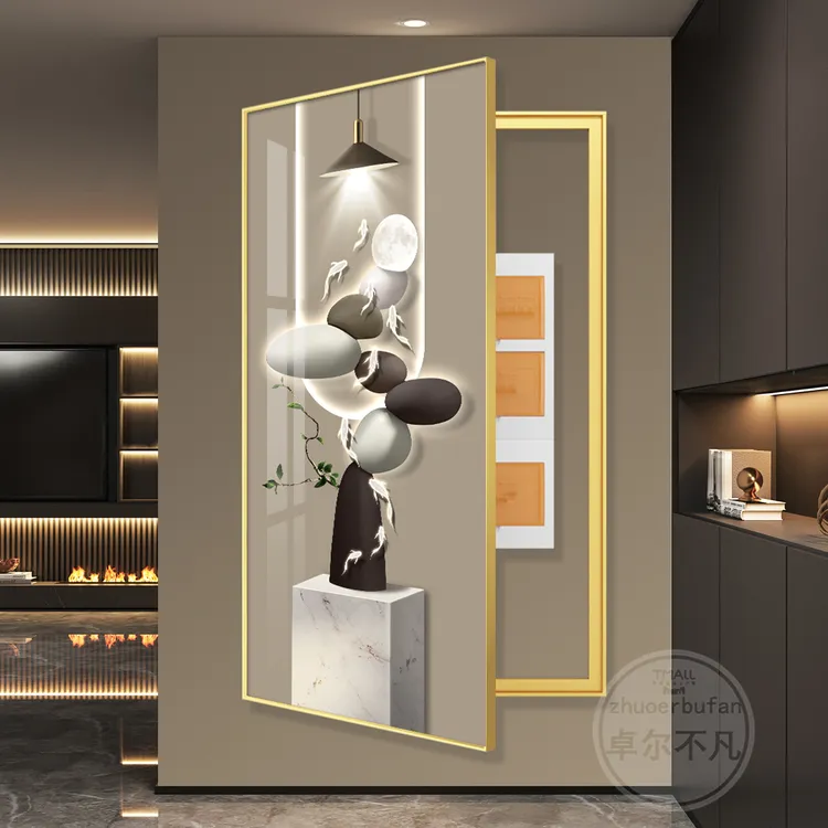 石来运转轻奢入户玄关装饰画走廊过道挂画壁画大尺寸电表箱遮挡画