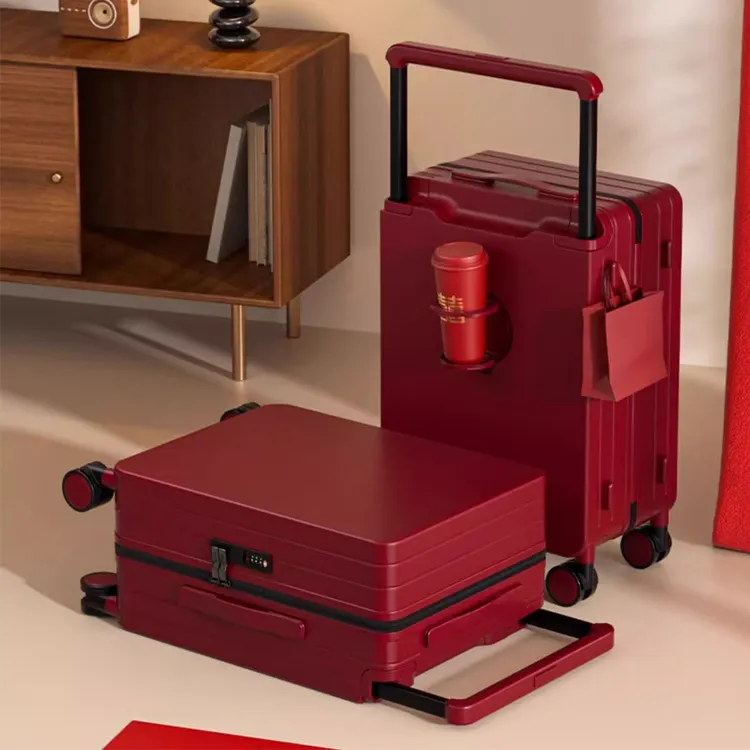 陪嫁箱行李箱宽拉杆多功能新娘配件酒红色旅行箱婚庆箱密码皮箱子