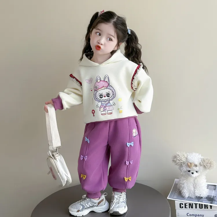 女童加绒套装2025新款儿童秋冬装潮款拉布布女宝宝秋季加厚两件套