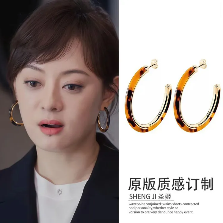 钛钢树脂耳饰 明星同款爆款耳环豹纹夸张耳圈素圈高级感时髦圈圈