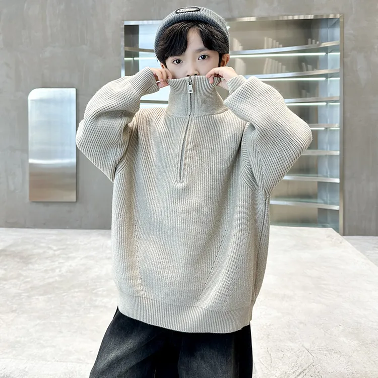 男童半高领毛衣秋冬款2025新款冬季儿童装加厚针织线衣大男孩冬装