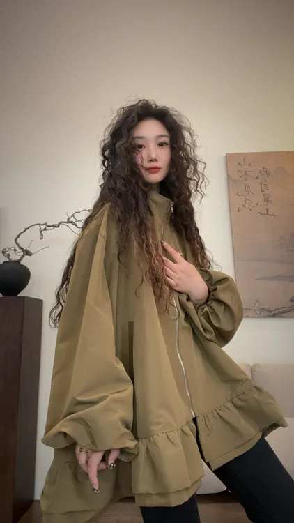 museguhui/木色古汇91855#气质休闲百搭秋季立领灯笼袖外套