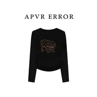Apvr刺绣小象长袖2025年早秋新品修身长袖休闲显瘦T恤女C667