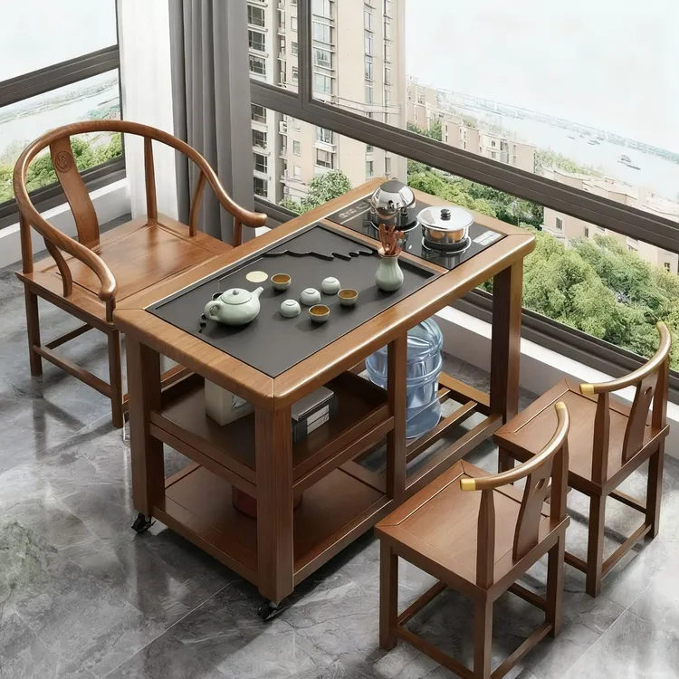 阳台小茶桌新中式实木三件套茶水柜茶台一整套家用客厅可移动茶几