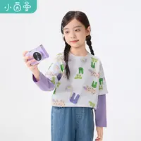 小茵曼女童层次拼接长袖T恤25秋中大童满印假两件上衣潮GO3853364