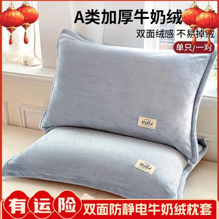 A类高档牛奶绒加厚枕套一对装48x74cm枕头套冬季双面牛奶绒防静电