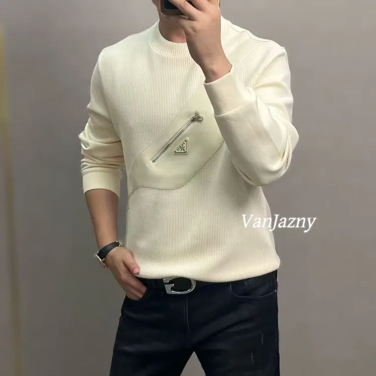 【VanJazny】新款高端男士时尚针织拼接时尚卫衣9115