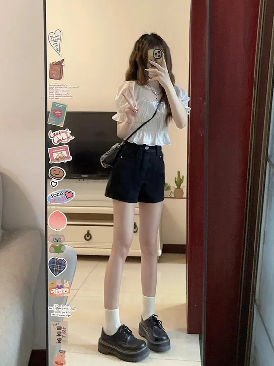 网红盐系穿搭可盐可甜小个子温柔系炸街奶乖上衣短裤两件套装夏季