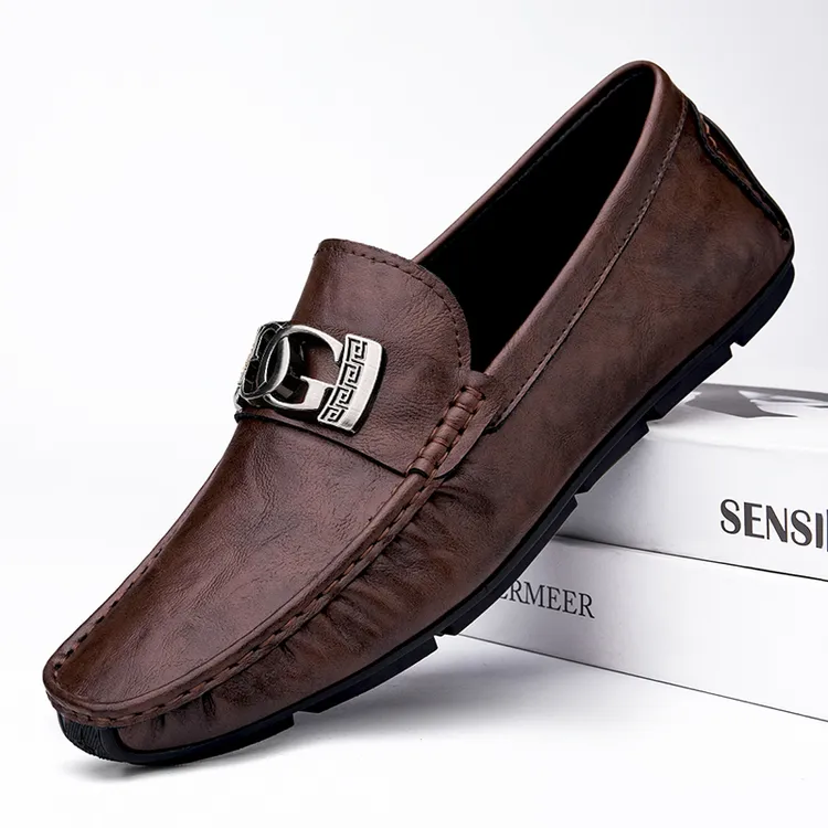 欧洲站2025秋季新款高端奢侈品豆豆鞋男真皮软底透气休闲懒人皮鞋