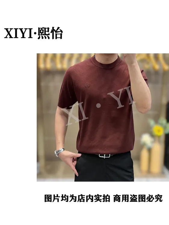 【XI.YI/熙怡】2025秋季新款百搭提花款男士针织打底短袖 HC108