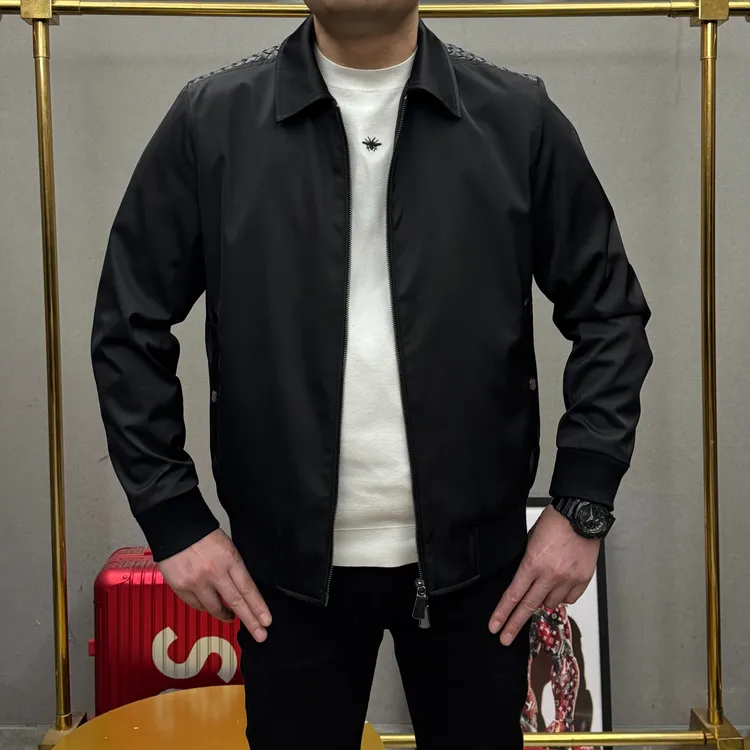 2025秋冬新款男士轻奢时尚翻领拼皮夹克88178