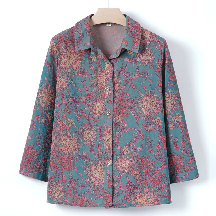 中年妈妈夏季薄款衬衫中老年女装翻领小衫奶奶夏装老人老太太衣服