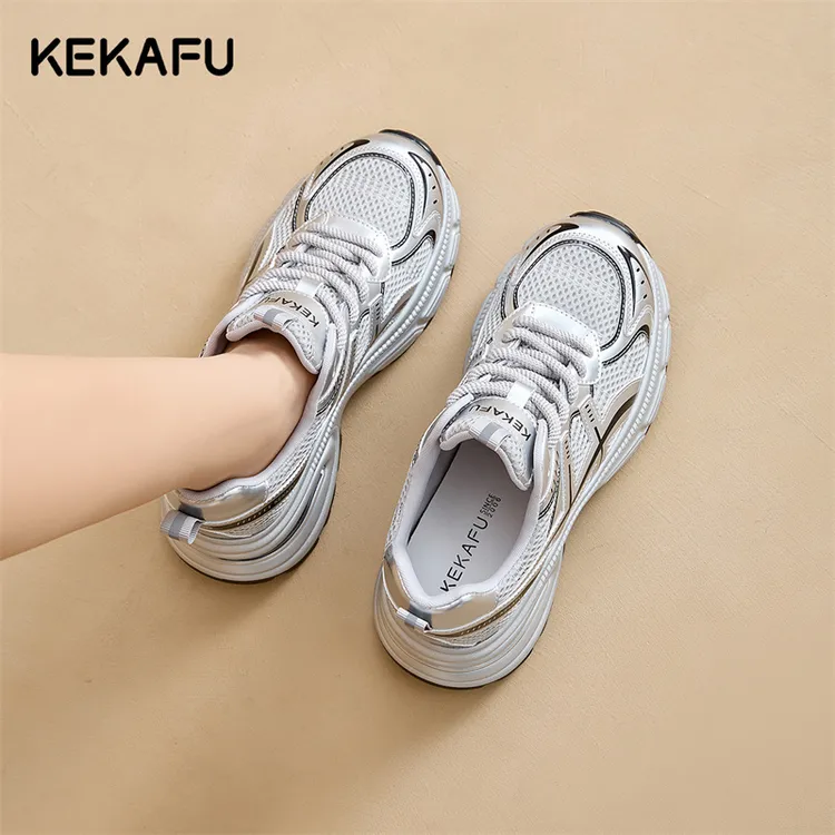 珂卡芙老爹鞋女2025春季增高厚底休闲运动鞋轻便透气网面时尚百搭