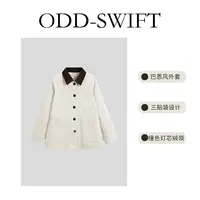 撞色中长款高密斜纹巴恩风夹克上衣外套-ODD8585