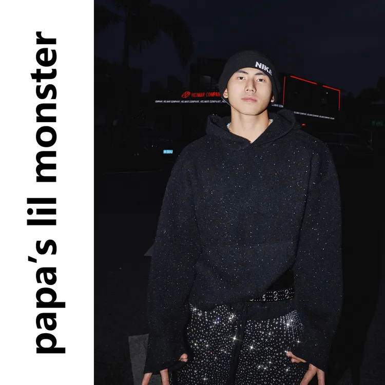 PAPASLILMONSTER【原创】美式宽松休闲连帽毛衣男银丝闪光卫衣