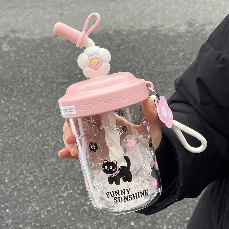 恒度夏季搅拌杯子女生夏天高颜值大容量学生党便携带刻度吸管水杯