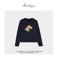 曼辰manchenh"骏马绣章"重磅定纺纱手工挂毛加立体手绣针织上衣