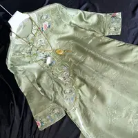 0113-常熟新中式秋季新款长袖老料绿色绣花连衣裙