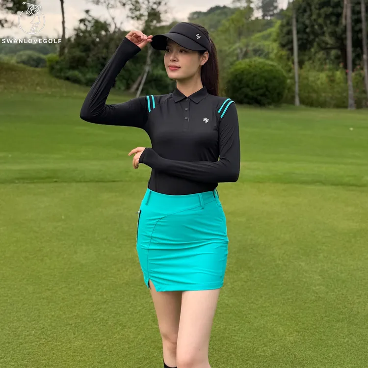 2026新款高尔夫女夏季冰丝防晒长袖高腰显瘦包臀短裙时尚春夏撞色