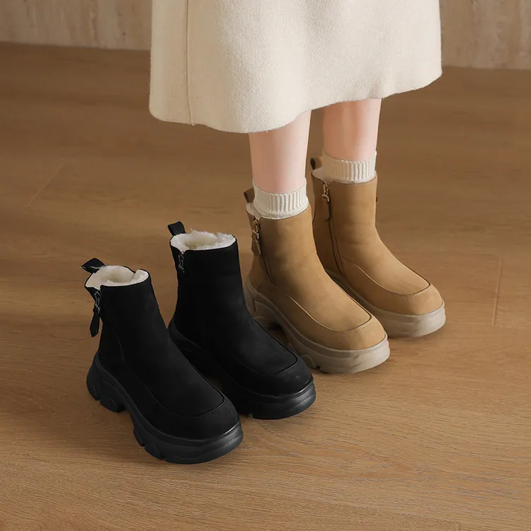 7cm 通勤休闲百搭舒适厚底雪地靴冬季韩版简约时尚侧拉链保暖棉靴