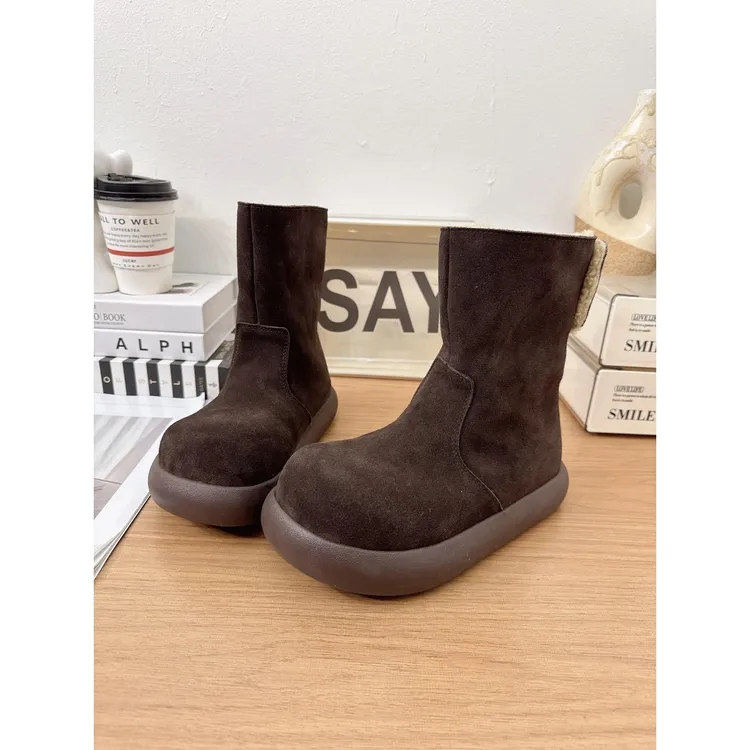 2025冬季新款磨砂高端大头雪地靴女加绒保暖厚底后搭扣勃肯棉靴子