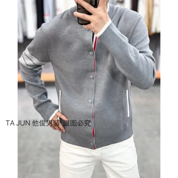 *他俊*新品秋冬条纹撞色休闲时尚百搭针织外套 78537