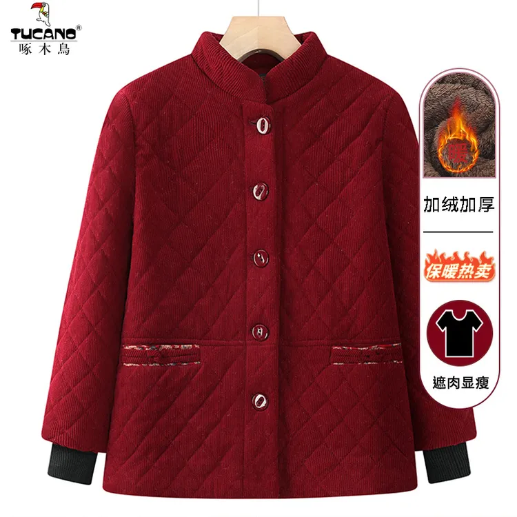 啄木鸟中老年人冬装女奶奶棉衣70岁老太太棉袄加绒加厚外套妈妈棉