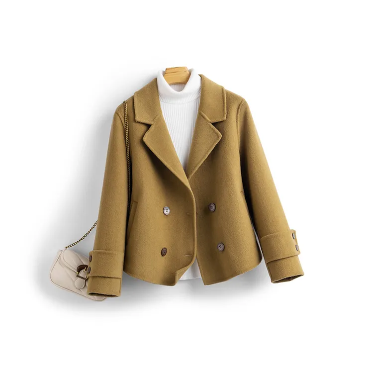 反季宽松短款女毛呢外套西服领纯羊毛呢大衣气质外套