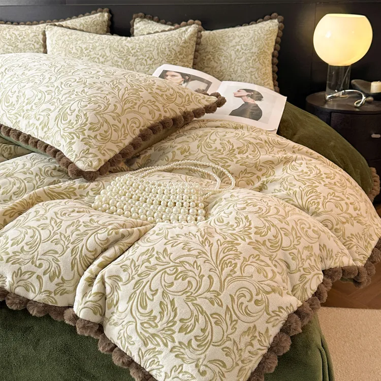 加厚牛奶绒雕花四件套法兰绒床单被套三件套珊瑚绒双面绒床上用品