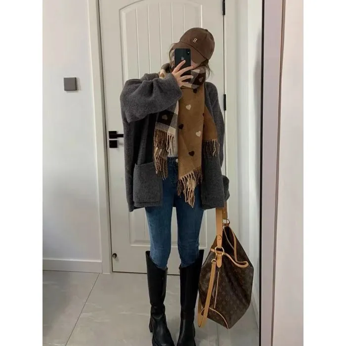 软糯糯慵懒毛衣女春秋新款韩系温柔风高级感V领针织外套