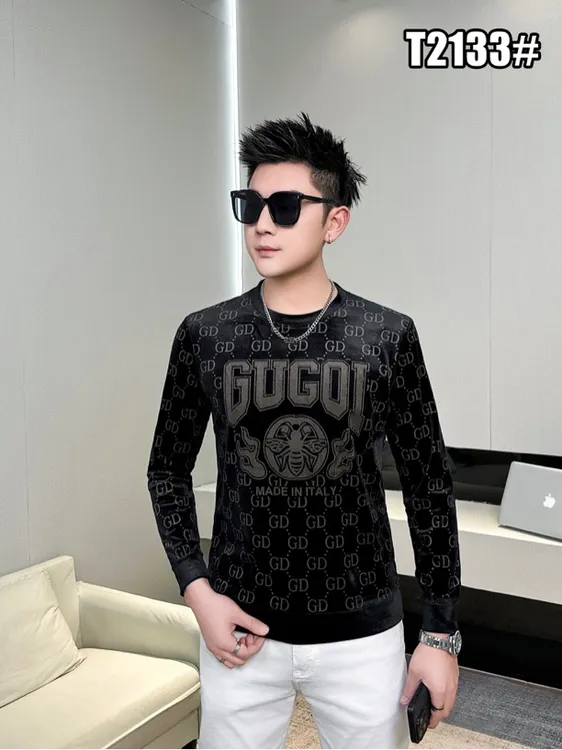 欧版丝绒圆领卫衣男士春秋新款烫钻套头打底衫痞帅百搭高端上衣个