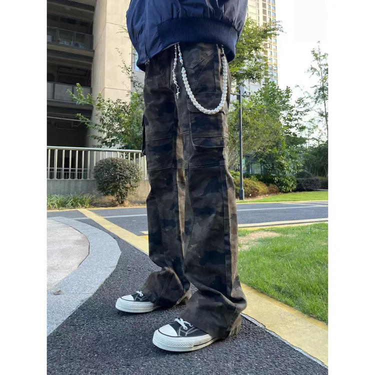 【裤神专属】美式复古高街做旧水洗迷彩工装裤多口袋四季百搭工装裤
