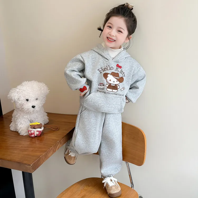 女童加绒套装儿童加厚卫衣卫裤两件套小女孩秋冬装2025新款衣服潮