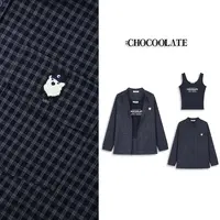 ：CHOCOOLATE两件套长袖格子衬衫+字母印花背心CCLTSXKL03000