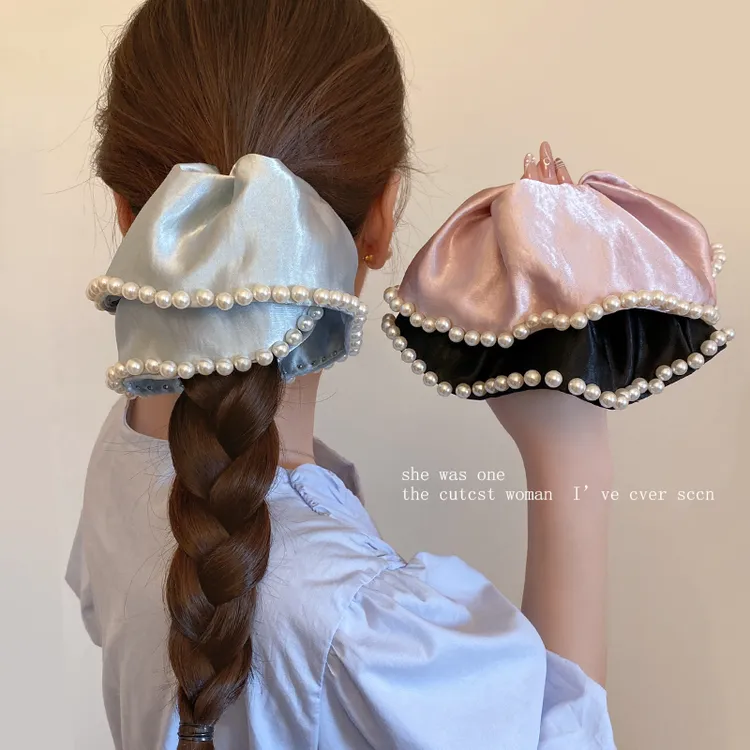 韩版新款气质珠珠边超大号盘发大肠发圈高级感复古发绳高颜值头饰