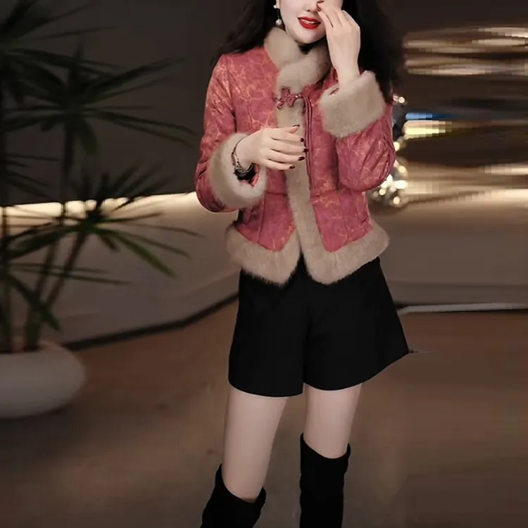 2025冬季新款高级时尚提花短款加厚棉衣外套修身显瘦气质保暖棉服