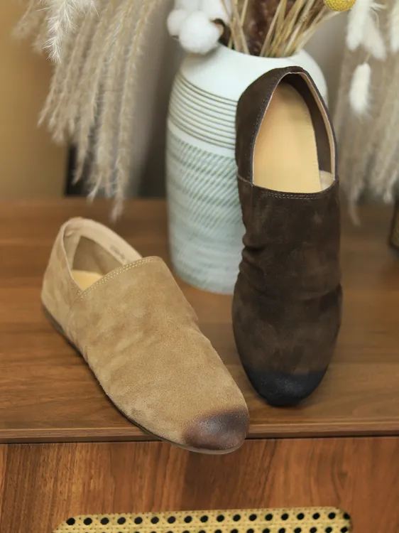 寻程2025皮袜子软底尖头单鞋极简风低跟欧美风乐福鞋真皮休闲鞋