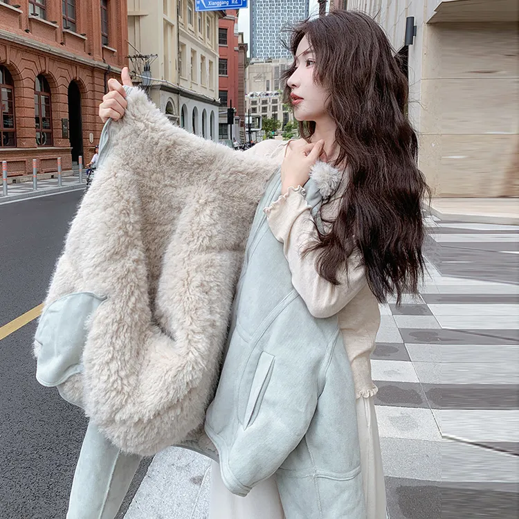 小个子棉服女款冬季2025新款小个子皮毛一体蓝色超好看冬装厚外套