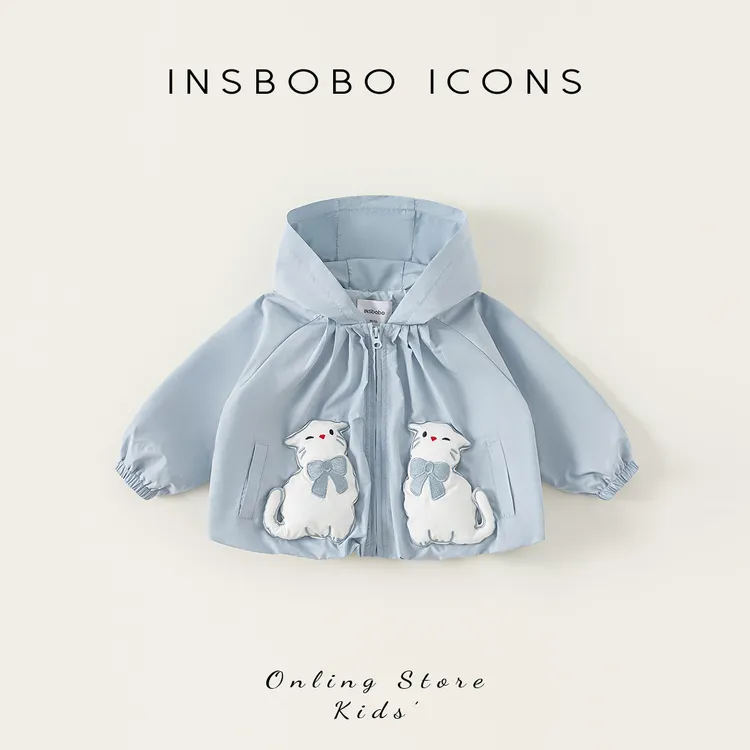 INSbobo女童可爱连帽外套秋季新品洋气可爱动物绣花外套潮QY25278