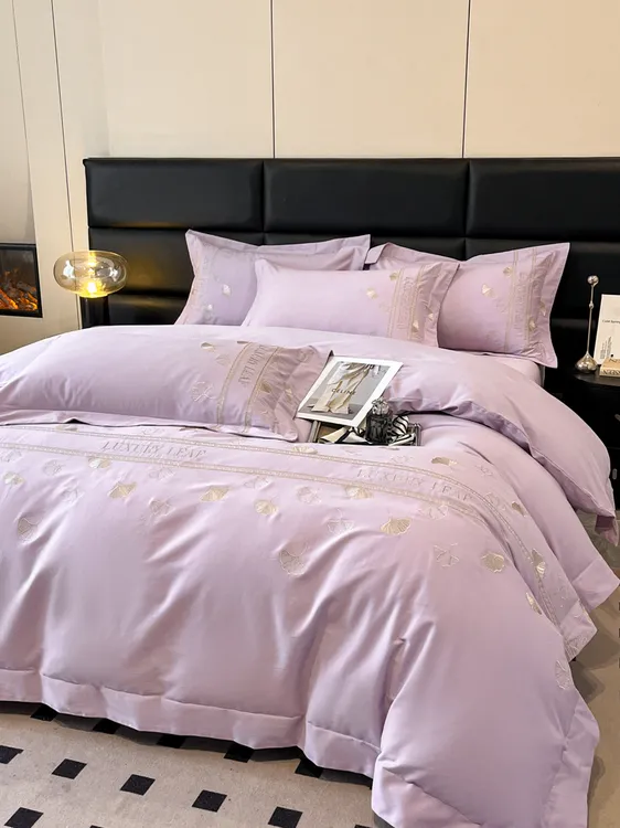 富安娜轻奢A类母婴级200支纯棉四件套全棉简约被套高级感床上用品