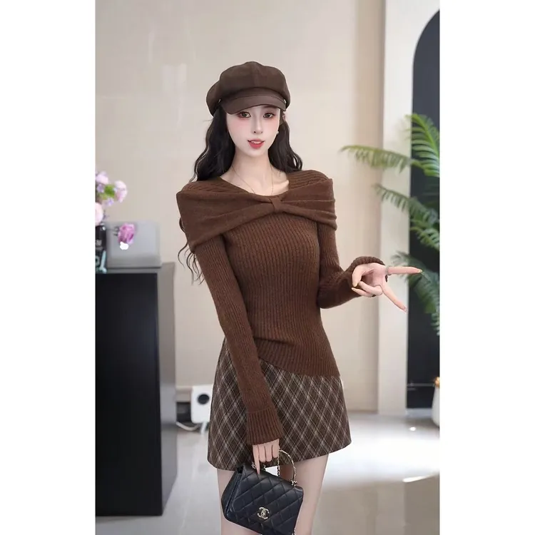 YUANLIANSU/圆脸酥【执束玫瑰】设计感气质显瘦蝴蝶结针织衫女秋季